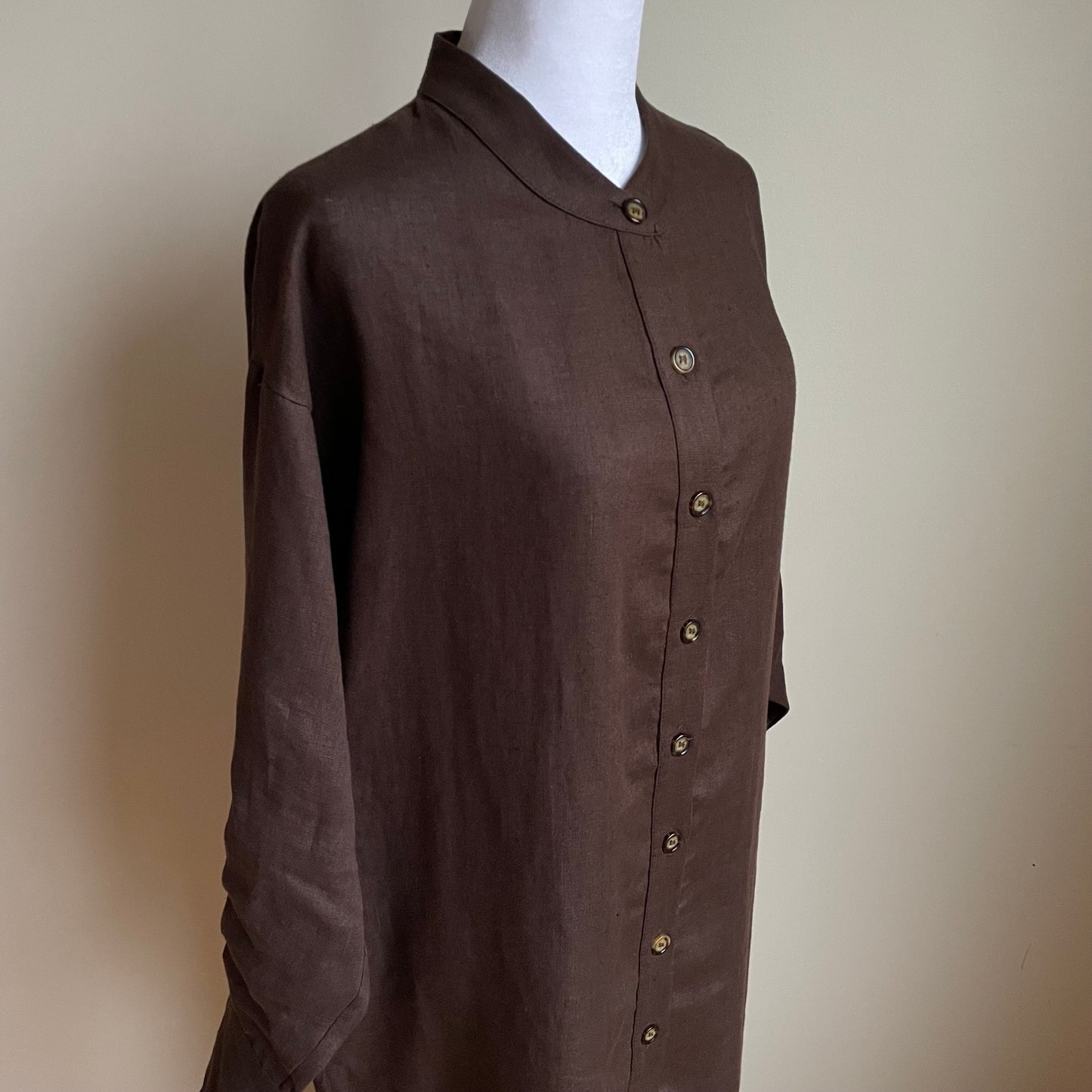 Acacia 100% Linen Maxi Shirt Dress in Espresso